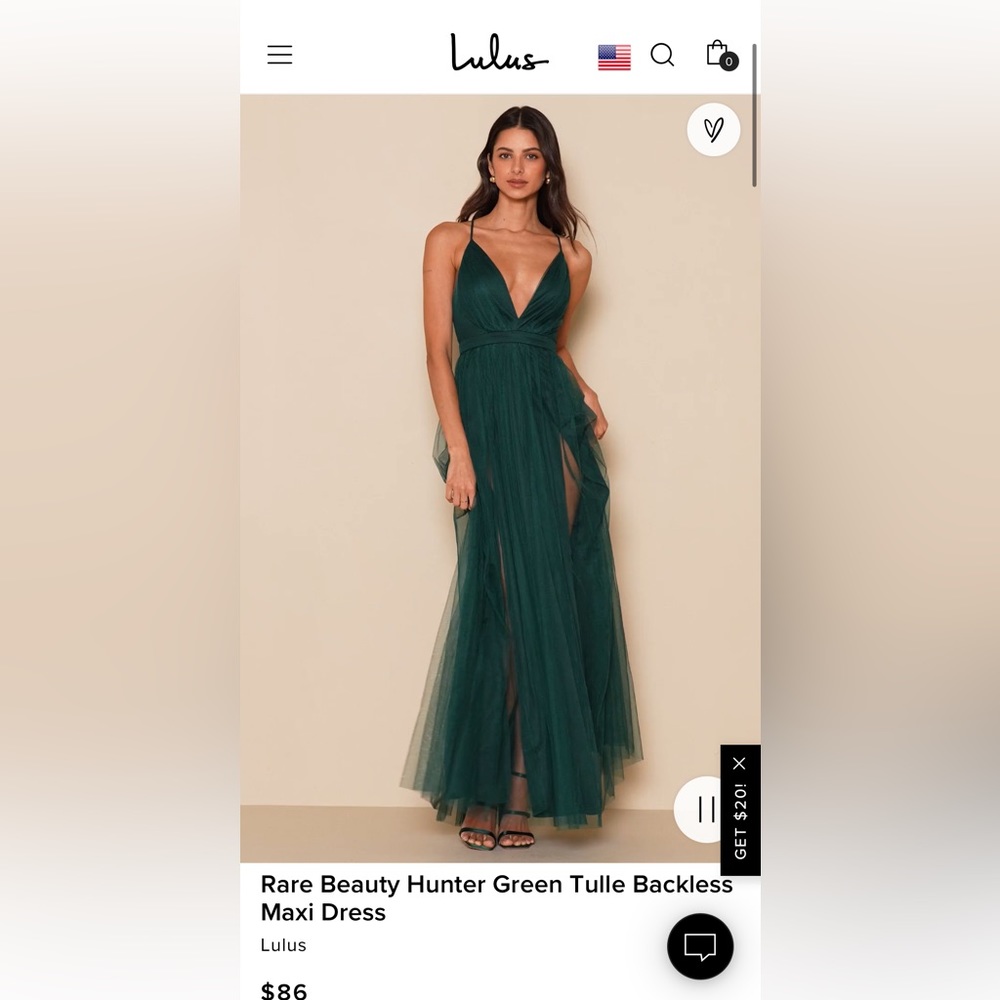 Rare Beauty Hunter Green Tulle Backless Maxi Dress
